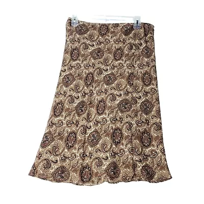 Michael Kors Women 100% Silk Skirt Size 6 Brown Paisley Elastic Waist Lined • $24.03