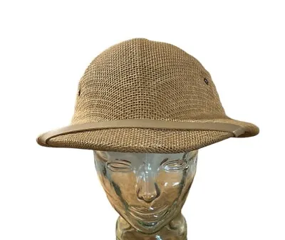 Eddie Bauer Adjustable Pith Helmet Tan Jungle Safari Beekeeper Hat Vintage USA • $39.95