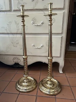 2  Decorative Crafts Inc Brass Candlesticks Vtg  29”  Church Altar READ • $149.99