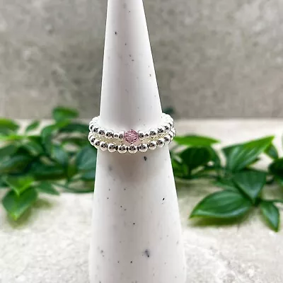 Sterling Silver June Birthstone Ring Light Amethyst Stretch Beaded Stacking • $11.37