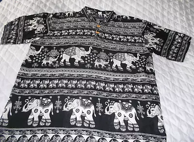 Cool Mens Elephants Ethnic Thailand Indian Summer Holiday Shirt Size Xl • £10