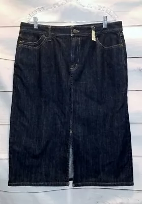 NWT Eddie Bauer Denim Skirt 14 Dark Wash Front Slit Straight Pencil Knee 36x28 • $25