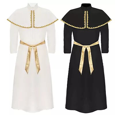 US Mens Medieval Priest Cape Robe Halloween Cosplay Costume Cloak With Gold Belt • $9.83