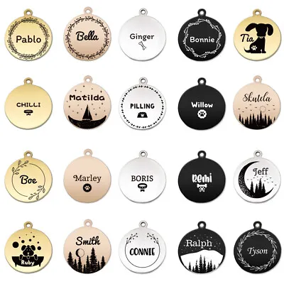 £3.99 • Buy Dog Tag Personalised Engraved Cat Pets Animal Name ID Round Tag Puppy Collar