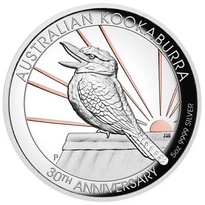 2020 5oz Australian Kookaburra Silver Proof HR Gold Gilded 30th Anniversary Coin • $550