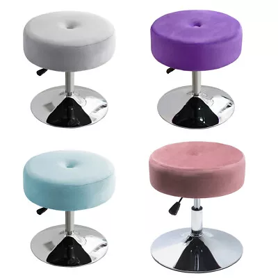 Round Pouffe Stool Velvet Padded Swivel Chair Chrome Gas Lift Adjustable Seat • £39.95