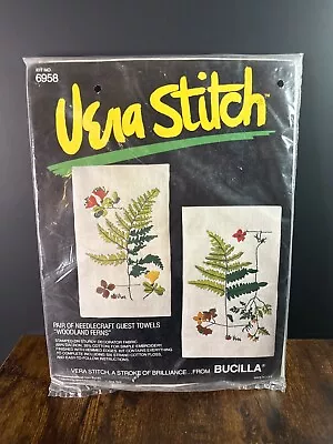 Vintage Bucilla Vera Stitch Woodland Ferns Guest Towels Embroidery Kit 6958 • $24