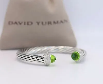 David Yurman Sterling Silver 7mm Candy Cable Peridot With Diamonds Bracelet • $450