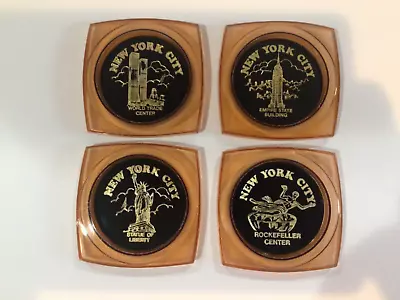 4 Mid Century Amber Acrylic Coasters NYC World Trade Center Empire State Bldg… • $9.99