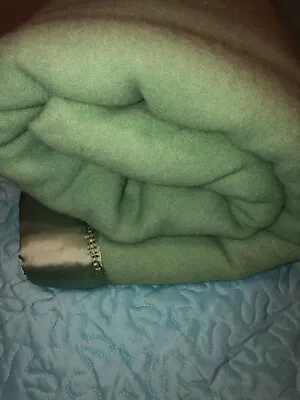 Vintage Cannon Wool Blanket W/ Satin Edge Light Blue/green  72”x 88” LEAKSVILLE • $24