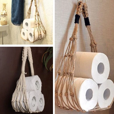 $13.99 • Buy Storage Net Pocket Bathroom Hand Woven Toilet Paper Roll Storage Net Pocket