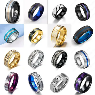 Men Titanium Stainless Steel Ring Fashion Wedding Punk Jewelry Band Rings Gift • $2.53