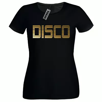 Gold 80's DISCO Tshirt Womens Fitted TshirtFancy Dress 80'sFestival New Eve • £9.99