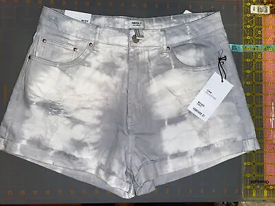 Forever 21 Denim Mid Rise Shorts 30 In Waist Soft Gray/white Distressed Tie-dye￼ • £14.45