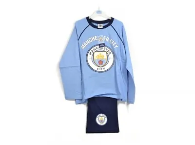 Manchester City Boys Kids Long Pyjamas Night Sleepwear New Crest Badge Official • £9.95