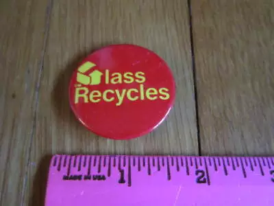 Vintage Button Glass Recycles Recycling Environmental Pin Pinback FREE SHIP • $14.95