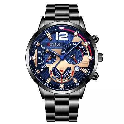 £8.39 • Buy DEYROS Mens Stainless Steel Wrist Watch Business Casual Date Analog Quartz Watch