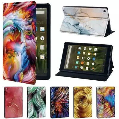 £7.44 • Buy For Amazon Fire 7/HD 8 10/8 10 Plus -Abstract PU Leather Tablet Stand Cover Case