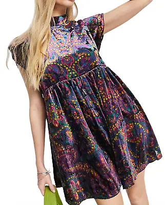 New Free People Dark Night All Time Velvet Mini Dress Paisley Size Small • $59.99