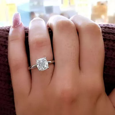 £89.99 • Buy 3Ct Cushion Cut Diamond Solitaire Engagement Wedding Ring 14K White Gold Finish