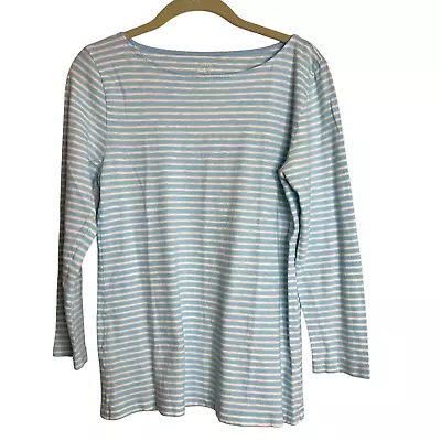 J Crew Painter Tee Large Light Blue White Striped Long Sleeve Cotton Boatneck • $19.98