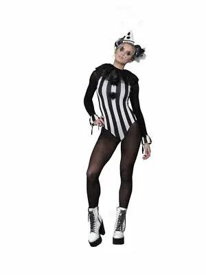 Ladies Vintage Pierrot Clown Costume Circus Jester Sexy Halloween Fancy Dress • £26.23