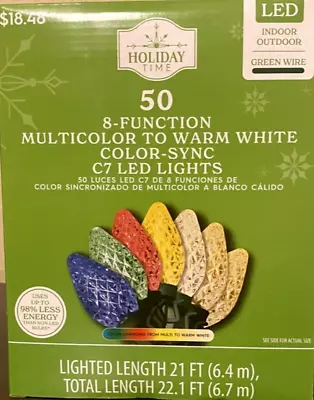 HOLIDAY TIME 50 8 - FUNCTION MULTI COLOR TO WARM WHITE C7 LED LIGHTS 21 Ft • $29.99