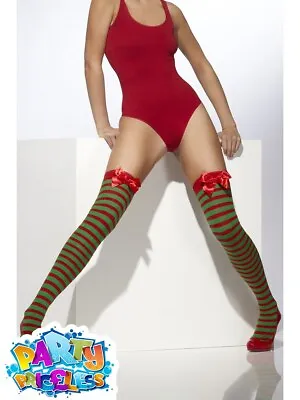 £6.99 • Buy Ladies Elf Stockings Thigh High Striped Christmas Fancy Dress Costume Accessory 