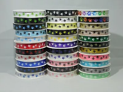 £2.05 • Buy 2 Metres Or Full Roll 3mm 7mm 10mm 15mm 25mm Paw Print Satin Double Ribbon Dog