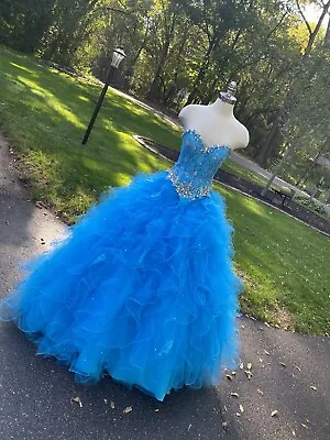 BIG Blue Quinceanera Halloween Prom Dress Size 2 Mori Lee By Madeline Gardner • $55