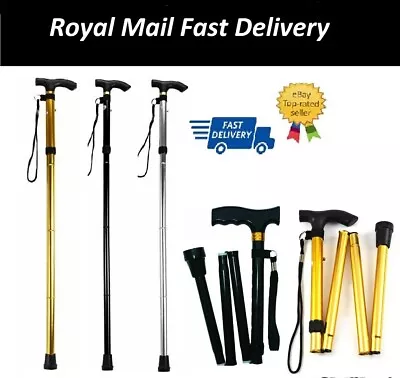 Folding Walking Stick Height Adjustable Lightweight Cane - Various Colours UK • £8.49