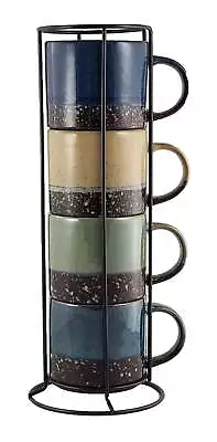 4 Piece 14 Oz Stackable Ceramic Coffee Mug Set • $16.98