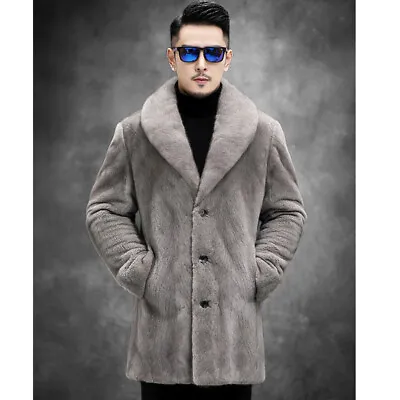 Men's Jacket Faux Fur Casual Coat Lapel Button Mid-length Winter Warm Parkas New • $95.69