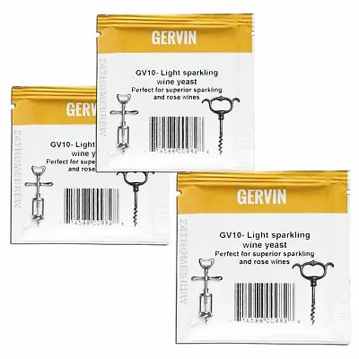 £9.44 • Buy 3x Gervin GV10 Wine Yeast 5g Champagne & Dessert Wines 18.5% 5-23L