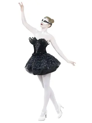 Female Gothic Swan Black Masquerade Ballerina Tutu Fancy Dress Costume • $46.94