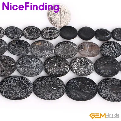 Natural Black Agate Frosted Matte Oval Onyx Beads Jewelry Making Strand 15  Lot • $5.63