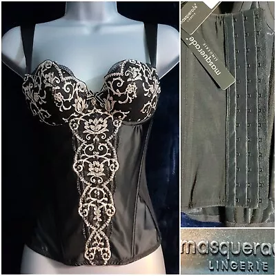£7 • Buy #8 30D Masquerade Lingerie 'Delphi' Black Satin & Ivory Embroidered Basque