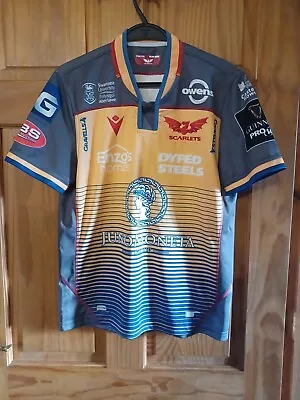 Scarlets Rugby Shirt Top 2019/20 Away Yellow Alternate Kit Macron Size Small • £10