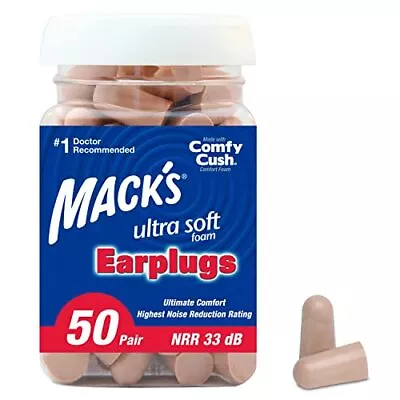 Mack's Ultra Soft Foam Earplugs 50 Pair 33dB Beige - Ear Plugs For Sleep. • $20.87