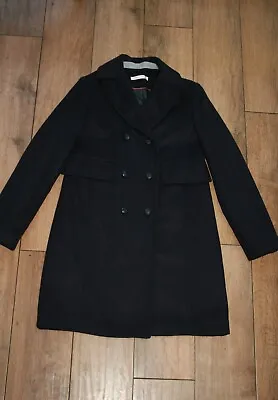 NEW! CHEMINS BLANCS Navy Virgin Wool Long Coat SIZE 10 Military Smart Reefer  • $99.46