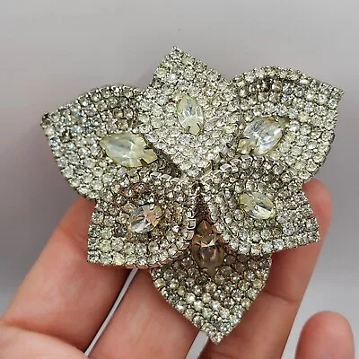 Vintage Kramer Brooch Rhinestone Silver Tone Layered Large  • $159.99