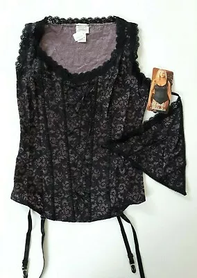 £34.95 • Buy Shirley Of Hollywood Black Lavender Bustier Size 38 Women Designer Basque Corset