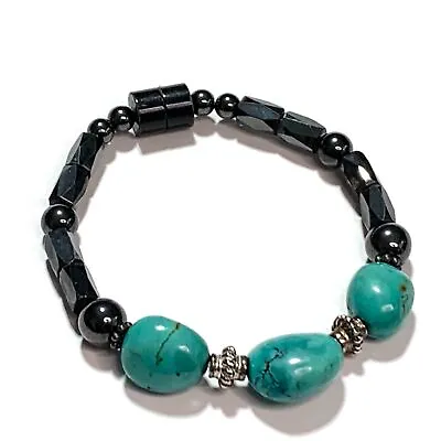 $12.74 • Buy Simulated Turquoise Black Hematite Magnetic Therapy Bracelet Super Strong Clasp
