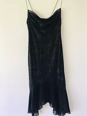 Y2K Vintage Backstage Black Size 12 Sparkly Formal Party Dress Cowl Neck Sheer • $45