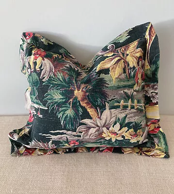 Vintage Chinoiserie Tropical Barkcloth Throw Pillow Flange Boudoir New Insert • $69