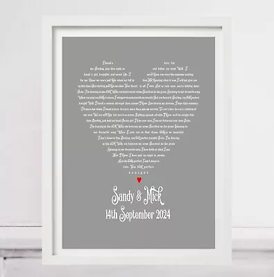 PERFECT ED SHEERAN Wedding Anniversary Heart Por Personalised First Dance Lyrics • £22