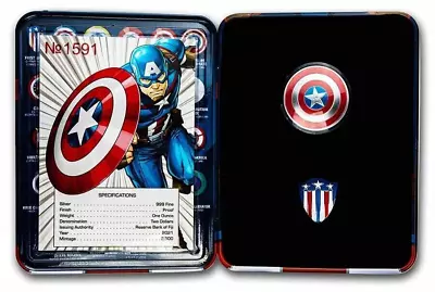 Scarce ~ 2021 ~ Marvel Captain America - 1 Oz ~ Pure .999 Silver Coin ~ $138.88 • $138.88