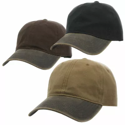 New Two Tone Wax Coated Washed Canvas Low Profile Baseball Cap Brown Black • $12.99