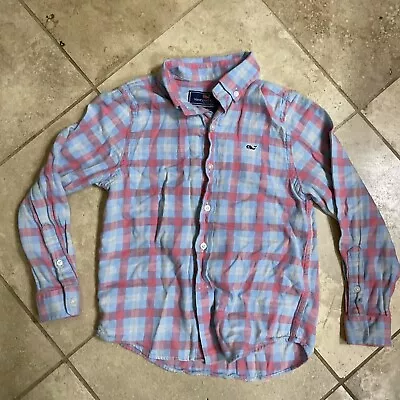 Vineyard Vines Shirt Boys Plaid Whale Blue/pink Long Sleeve Button Down Size 6 • $10