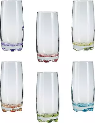 6pc Highball Cocktail Glasses. Coloured Base Highball Glass Set (390 Cc/ml) • £17.49